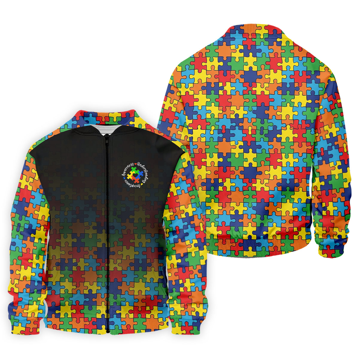 Acceptance Awareness Understanding Autism Awareness Puzzle Pattern Black Fade Golf Shirts For Men