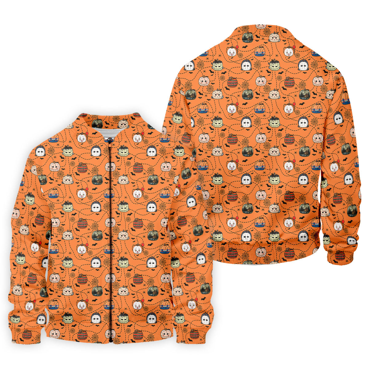 Orange Horror Character Pumpkin Pattern Golf Polo Shirt, Printed Golf Shirts, Mens Golf Polo