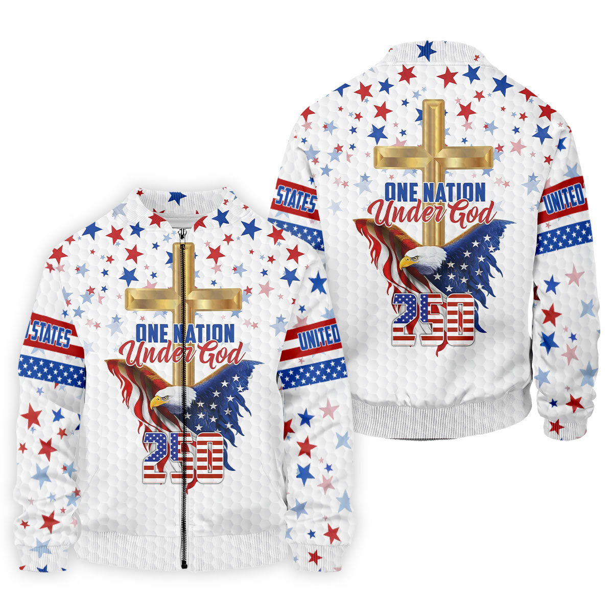 One Nation Under God Faith Cross Bald Eagle 4th Of July Golf Shirt, 250 Years Golf Shirts For Men