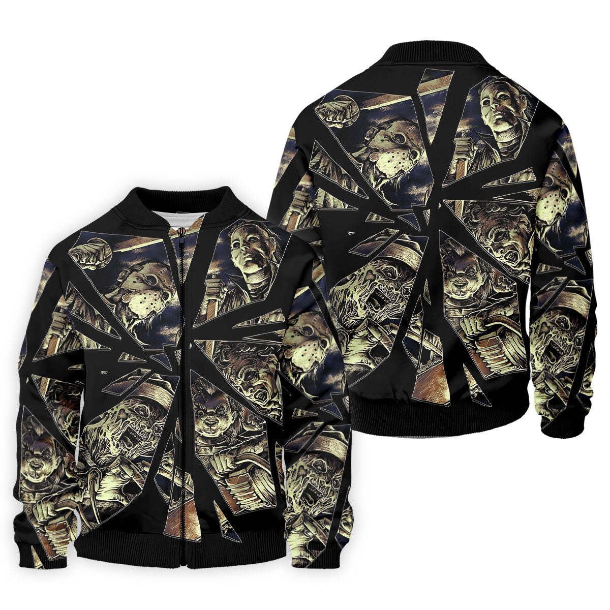 Broken Glass Horror Character Collage Golf Polo Shirt, Mens Golf Shirts, Hawaiian Golf Shirt
