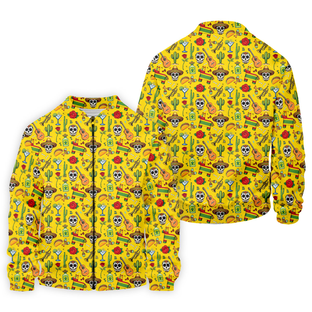 Decorated Skulls Party Items Cinco De Mayo Celebration Fiesta Themed Yellow Golf Shirts For Men