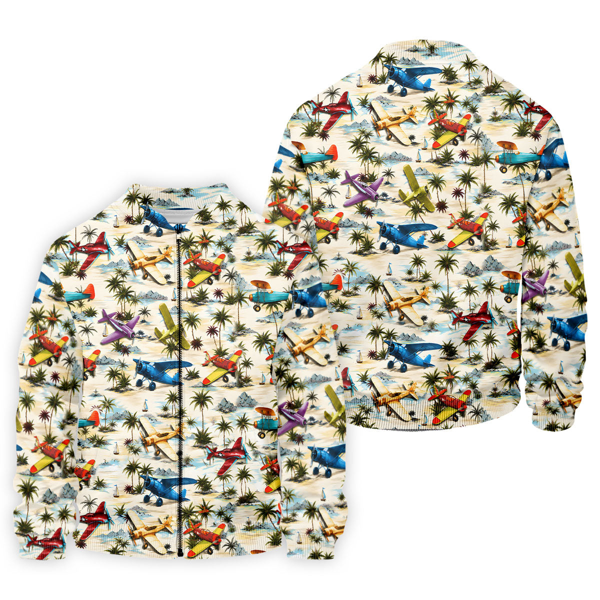 Vintage Airplane Hawaiian Golf Shirt, Tropical Aircraft Pattern, Polo Shirts For Men