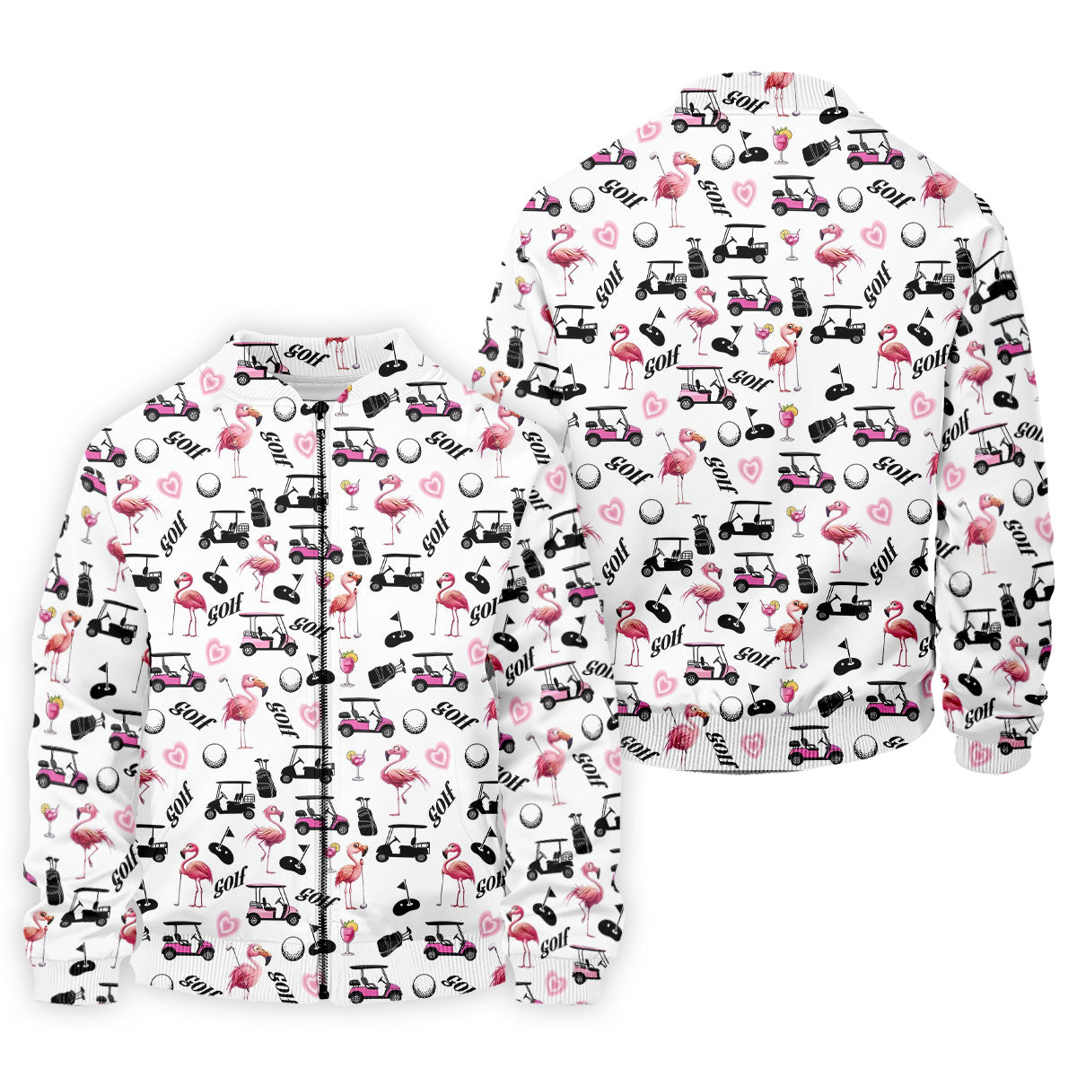 Pink Flamingo Golf Cart Martini Hawaiian Golf Shirt, Mens Golf Polo, Printed Golf Shirts