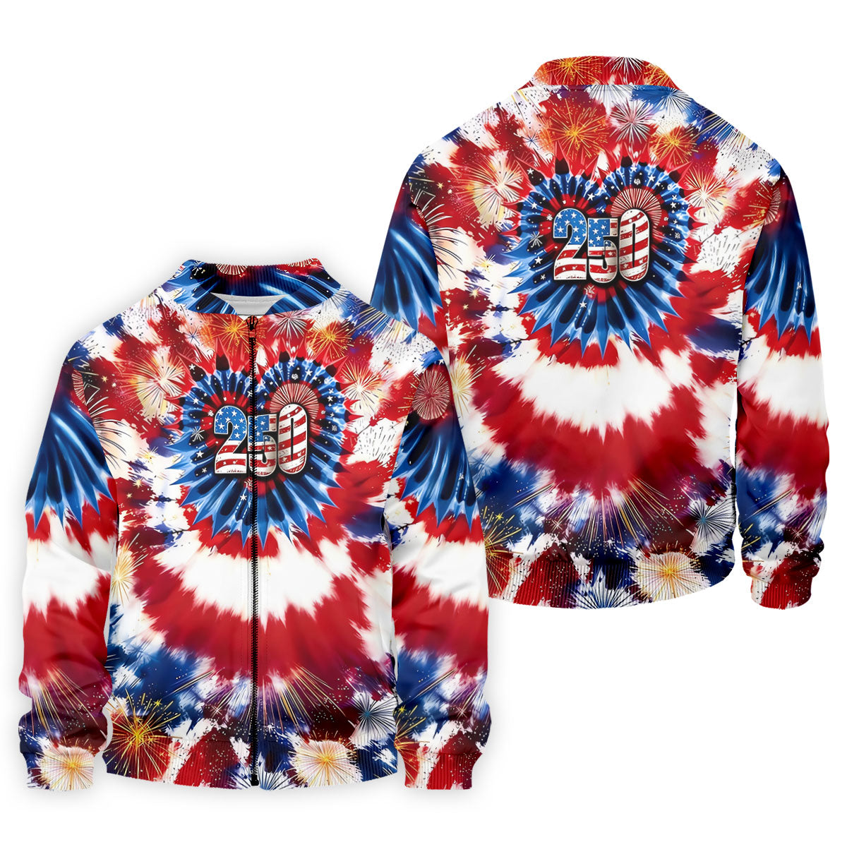 250 Years Red White Blue Tie Dye Print Patriotic Golf Shirt, 4th Of July Golf Shirts For Men