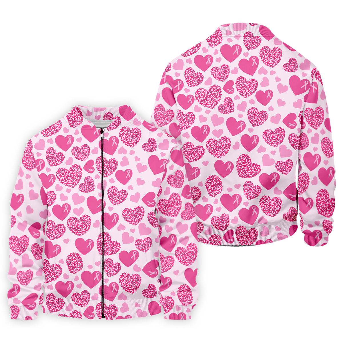 Pink Ribbon Heart Pattern Breast Cancer Polo Shirt, Golf Shirts For Men, Mens Golf Apparel