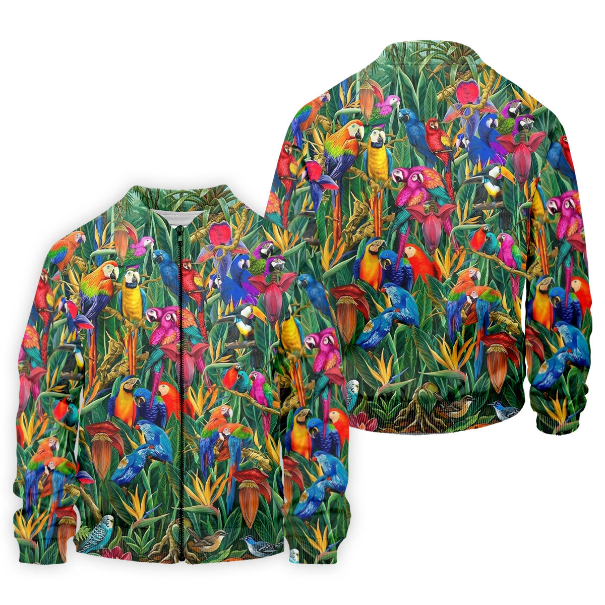 Tropical Colorful Parrots Rainforest Bird Print Golf Polo, Hawaiian Golf Shirt, Printed Golf Shirts