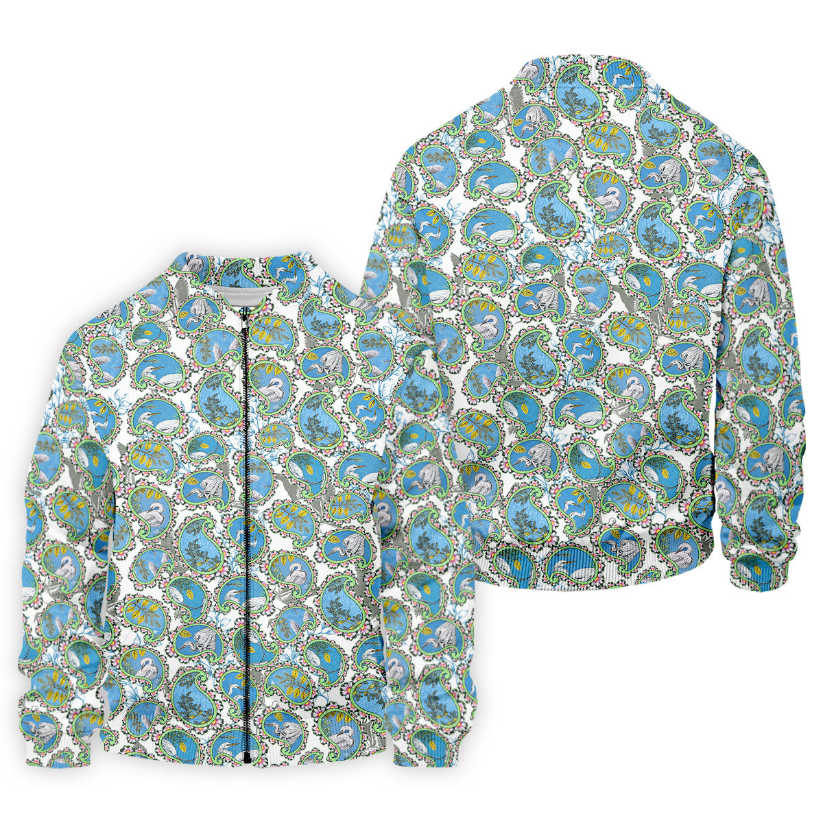 Paisley Flowers Heron Painting Print Golf Shirt, Polo Shirts For Men, Golf Shirts For Men