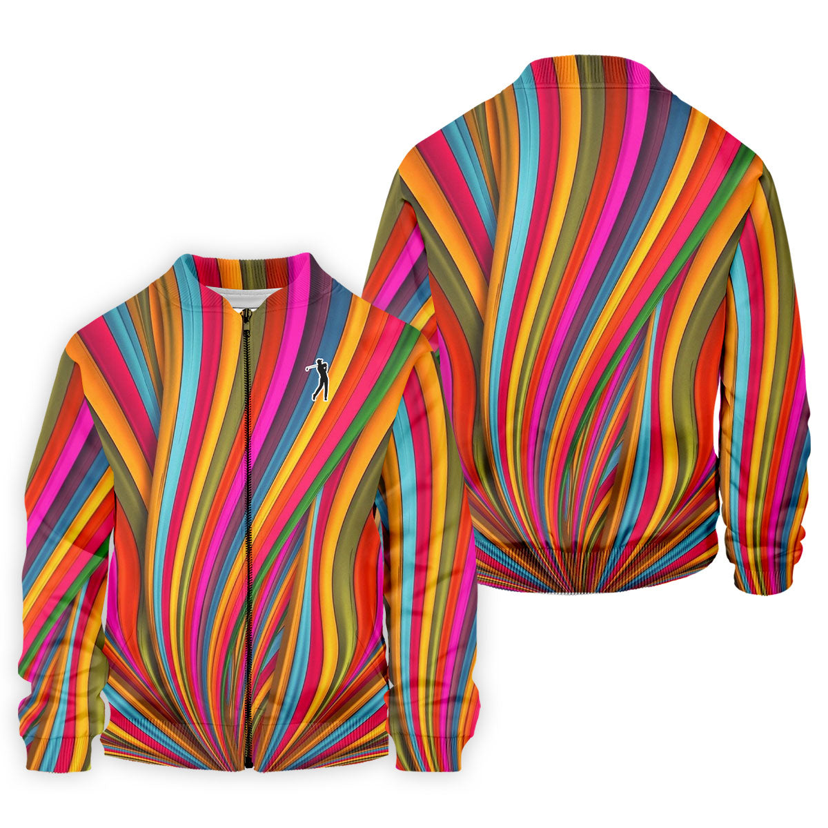 Rainbow Wave Golfer Silhouette Cinco De Mayo Celebration Fiesta Themed Golf Shirts For Men