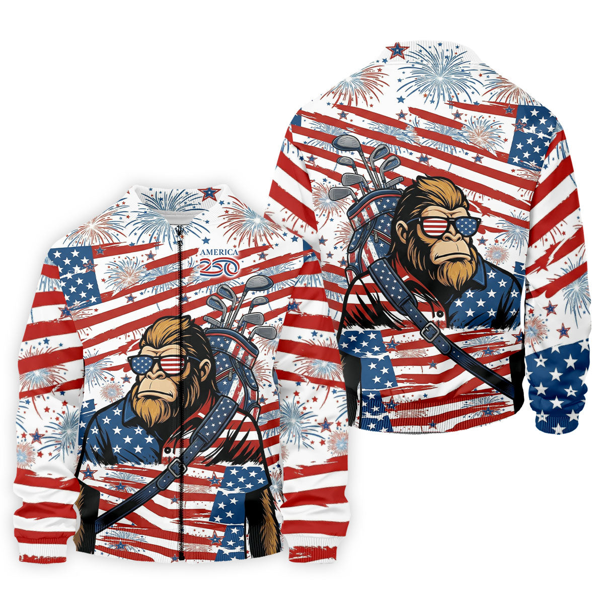 Red White Blue Stars And Stripes 250 Years Bigfoot Golf Shirt, Patriotic 4th Of July Golf Shirts For Men