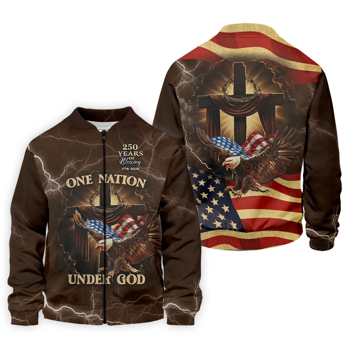 One Nation Under God 250 Years Faith Cross Golf Tops For Men, Patriotic Father's Day Golf Shirt