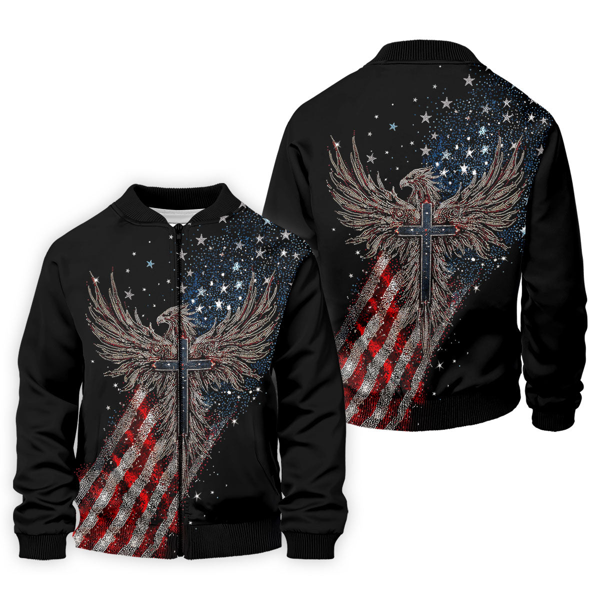 Faith Cross Patriotic Eagle Rhinestones Pattern 4th Of July Golf Shirt, 250 Years Golf Shirts For Men