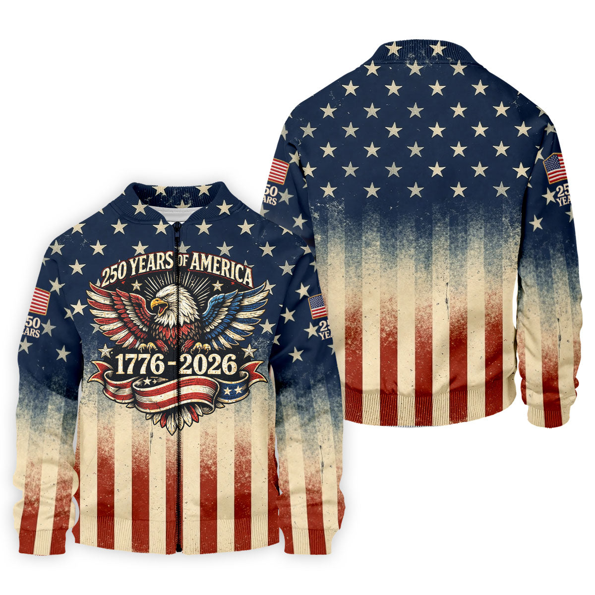 250 Years Bald Eagle US Flag Retro Golf Shirt, Patriotic 4th Of July Golf Shirts For Men