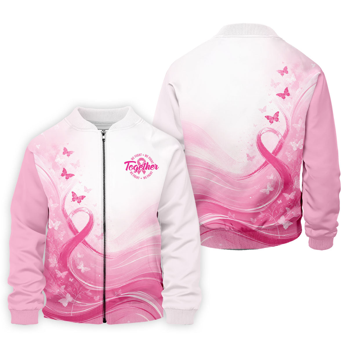 Custom Together We Fight Butterfly Breast Cancer Polo Shirt, Mens Golf Polo, Printed Golf Shirts