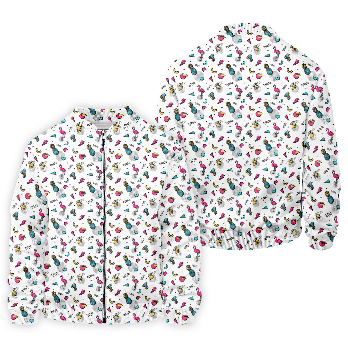 White Retro Summer Flamingo Pattern Golf Polo Shirt, Men's Golf Shirt, Golf Polo Shirts For Men