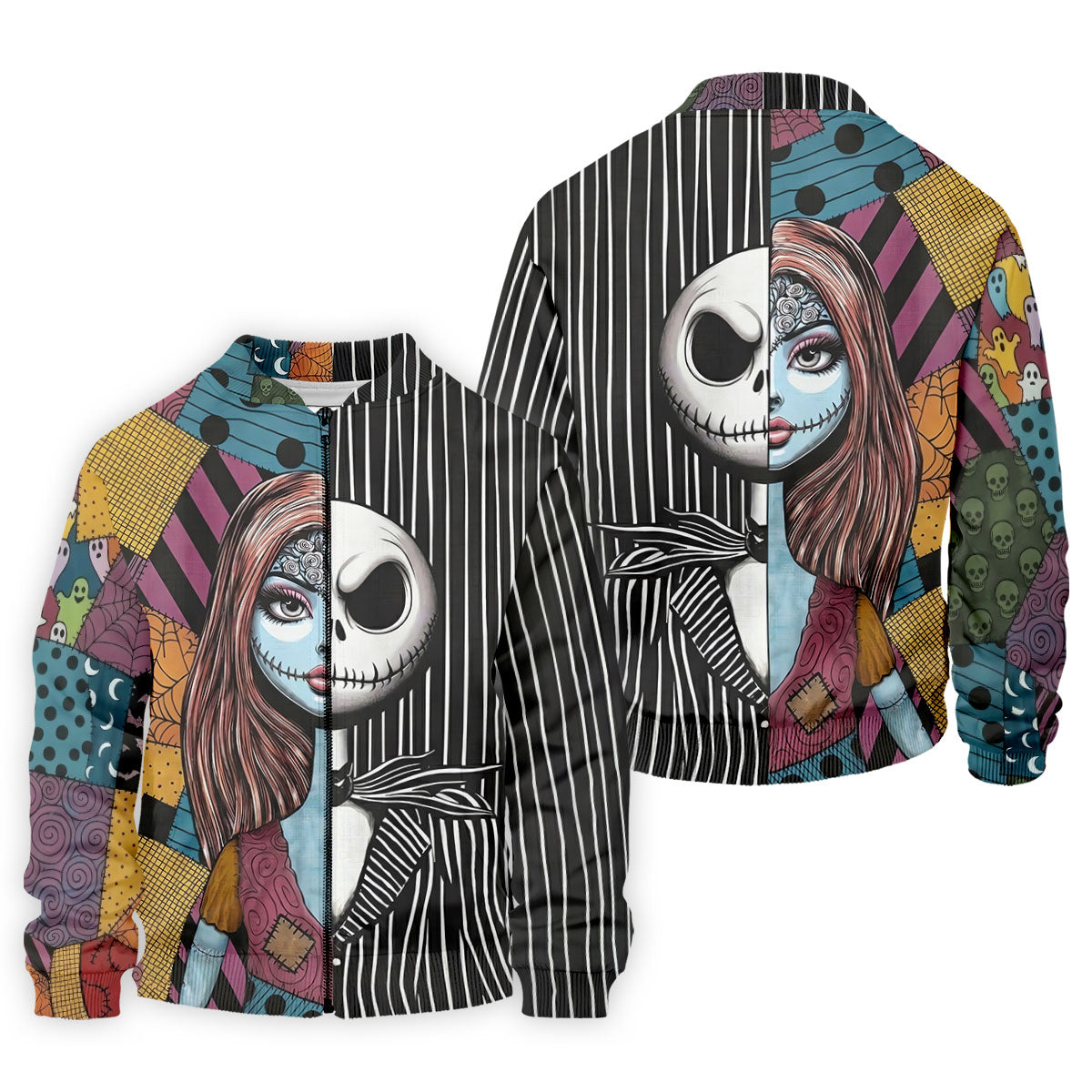 Half Sally And Jack Horror Character Golf Polo Shirt, Men's Golf Shirt, Printed Golf Shirts