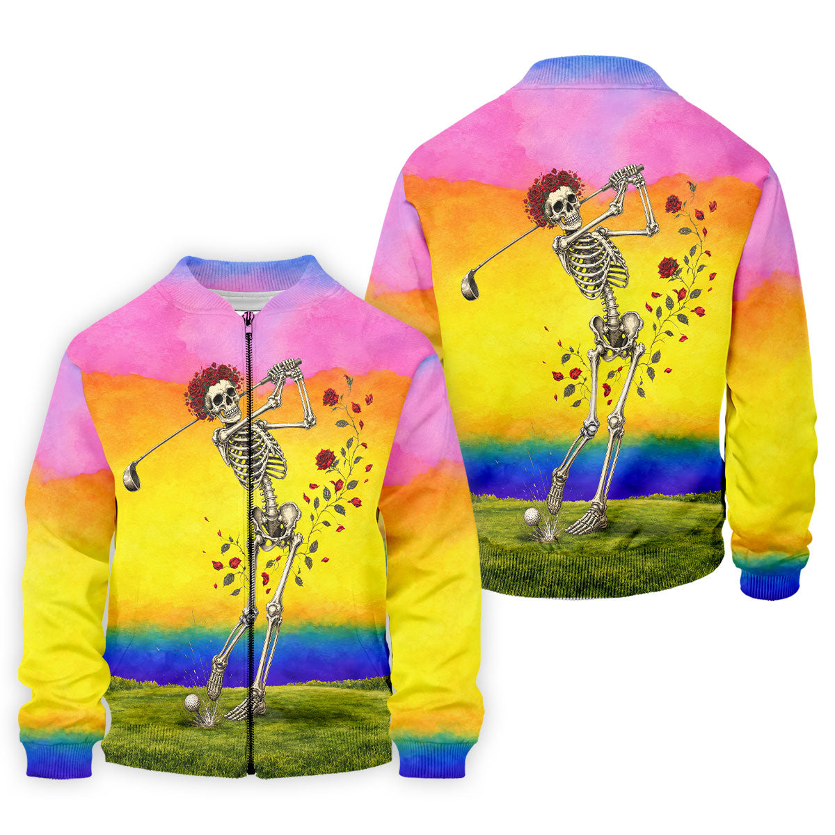 Rainbow Skeleton Golfer Golf Polo Shirt, Mens Golf Shirts, Hawaiian Golf Shirt