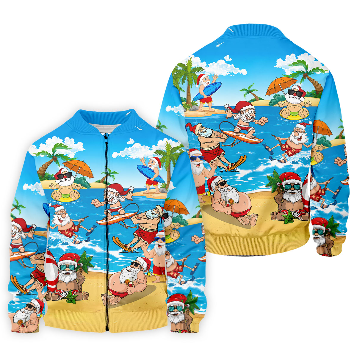 Santa Claus Surfing Summer Beach Party Golf Shirt, Xmas In July Mens Golf Polo, Christmas Golf Shirts