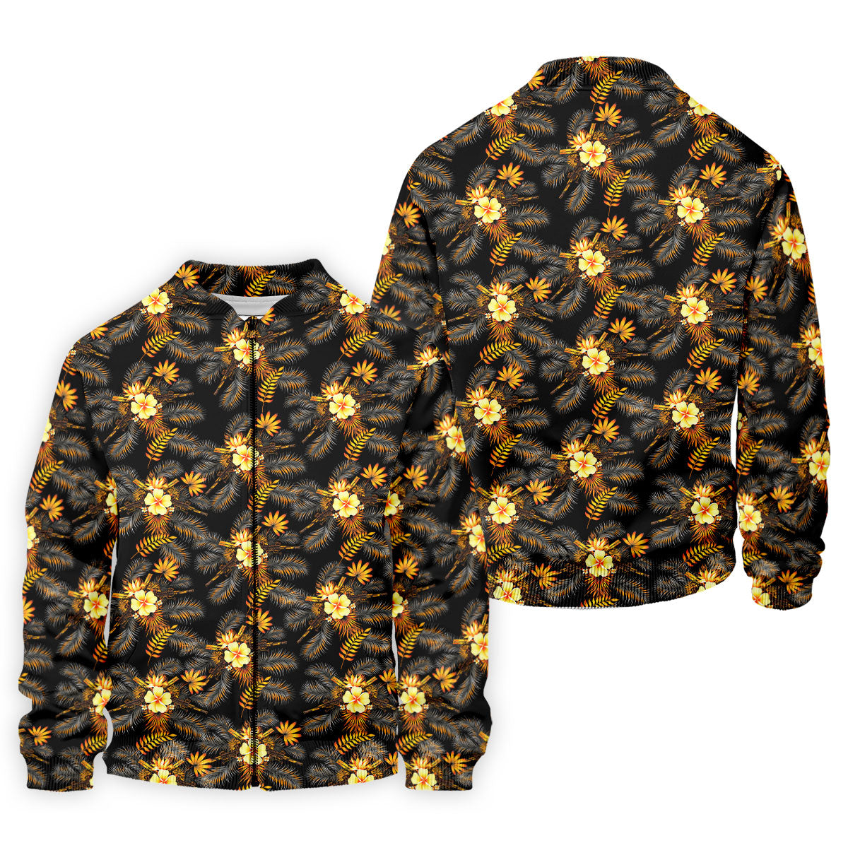 Yellow Hibiscus Flower Black Hawaiian Golf Shirt, Tropical Vibe Golf Shirts For Men
