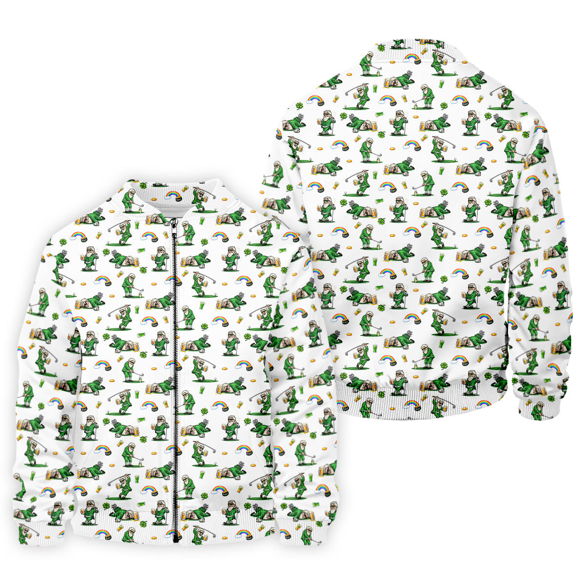 St Patrick's Day Leprechaun Character Golf And Beer White Golf Shirt, Fun Golf Shirts For Men, Polo For Men