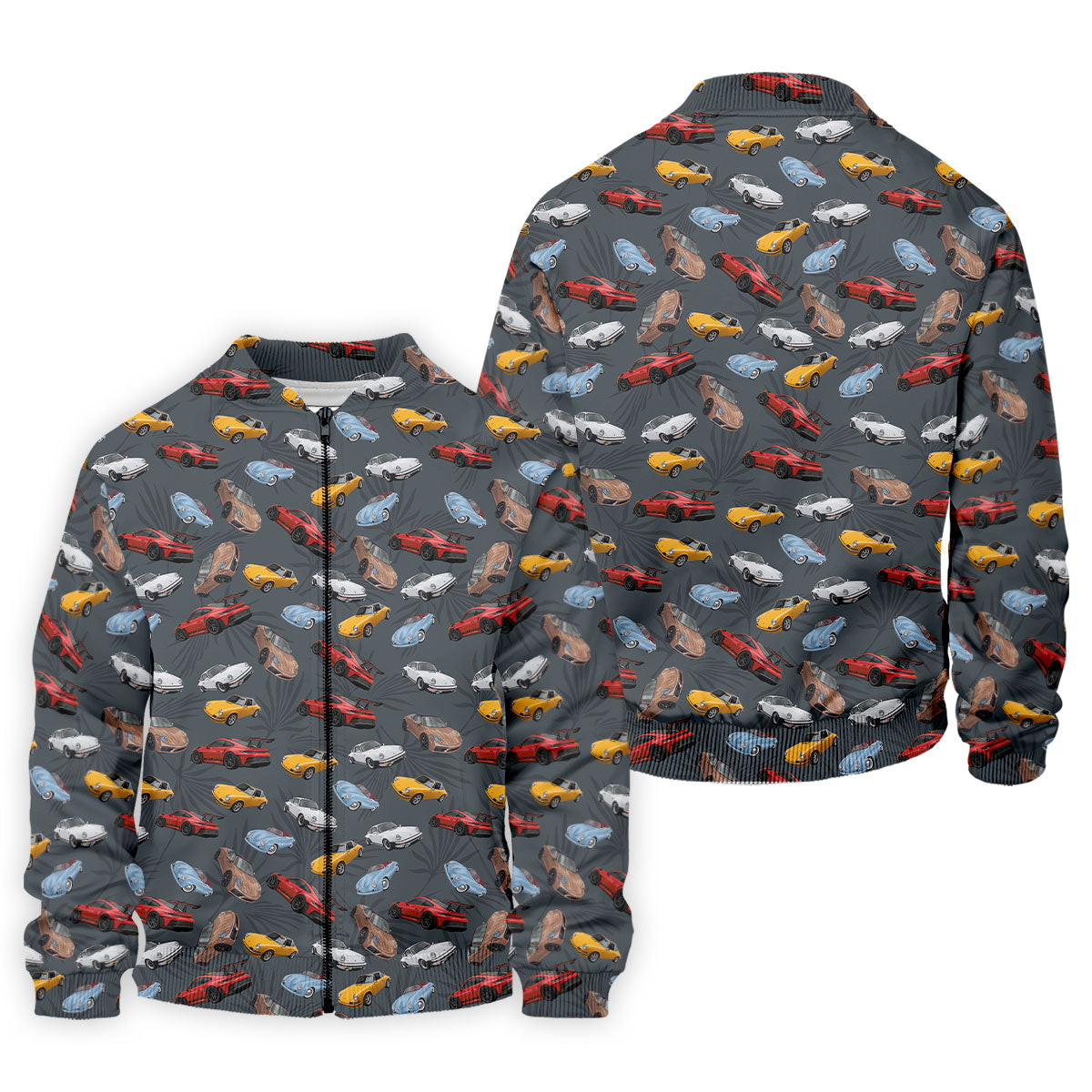 Charcoal Vintage Sports Car Pattern Golf Polo Shirt, Men's Golf Shirt, Golf Polo Shirts For Men