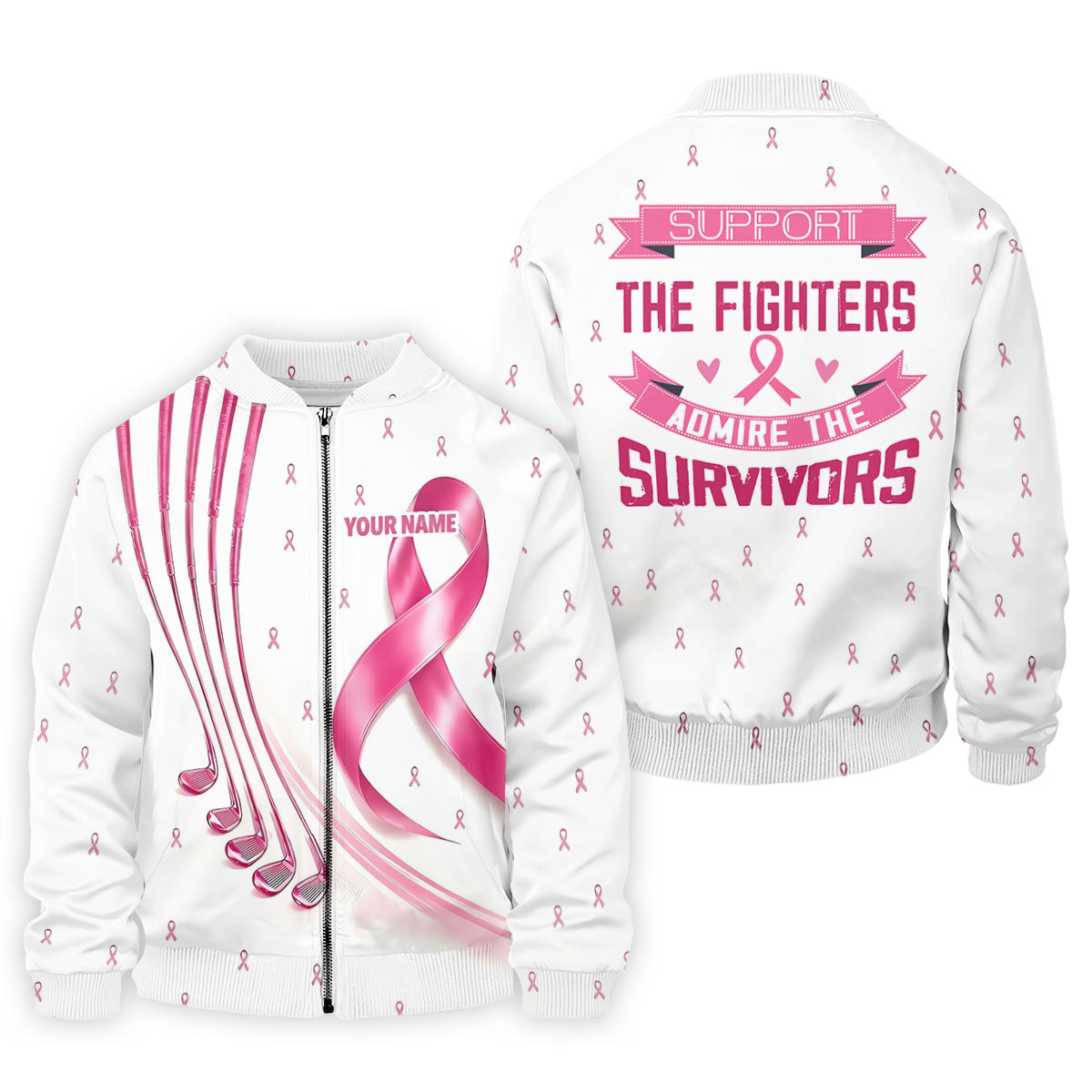 Support The Fighters Custom Pink Ribbon Golf Shirt, Polo Shirts For Men, Mens Golf Shirts