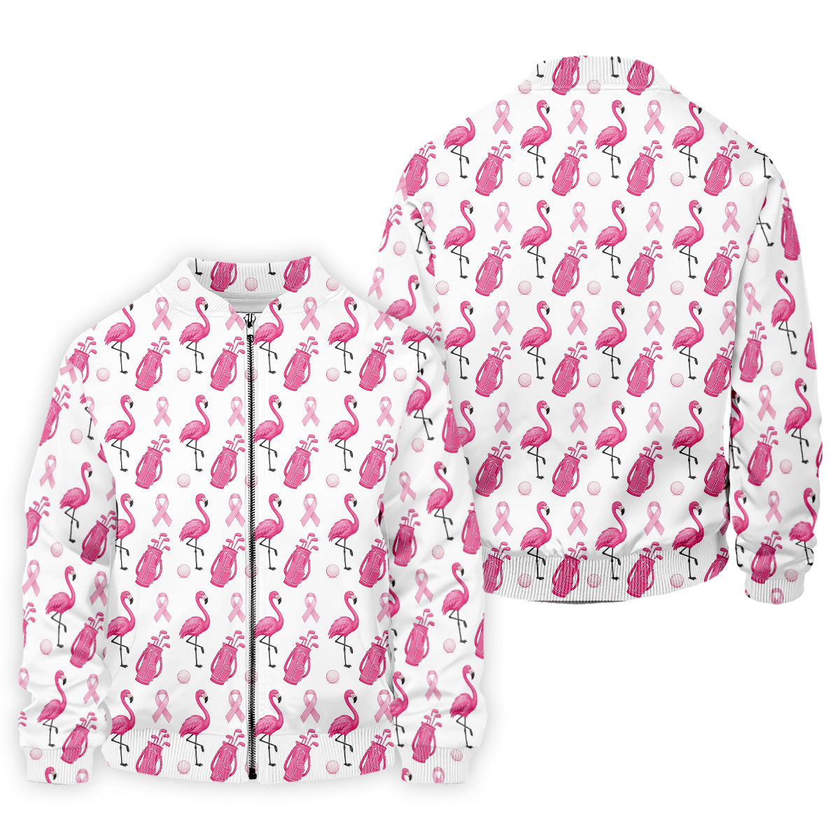 Pink Flamingo Golf Bag Breast Cancer Polo Shirt, Men's Golf Shirt, Printed Golf Shirts