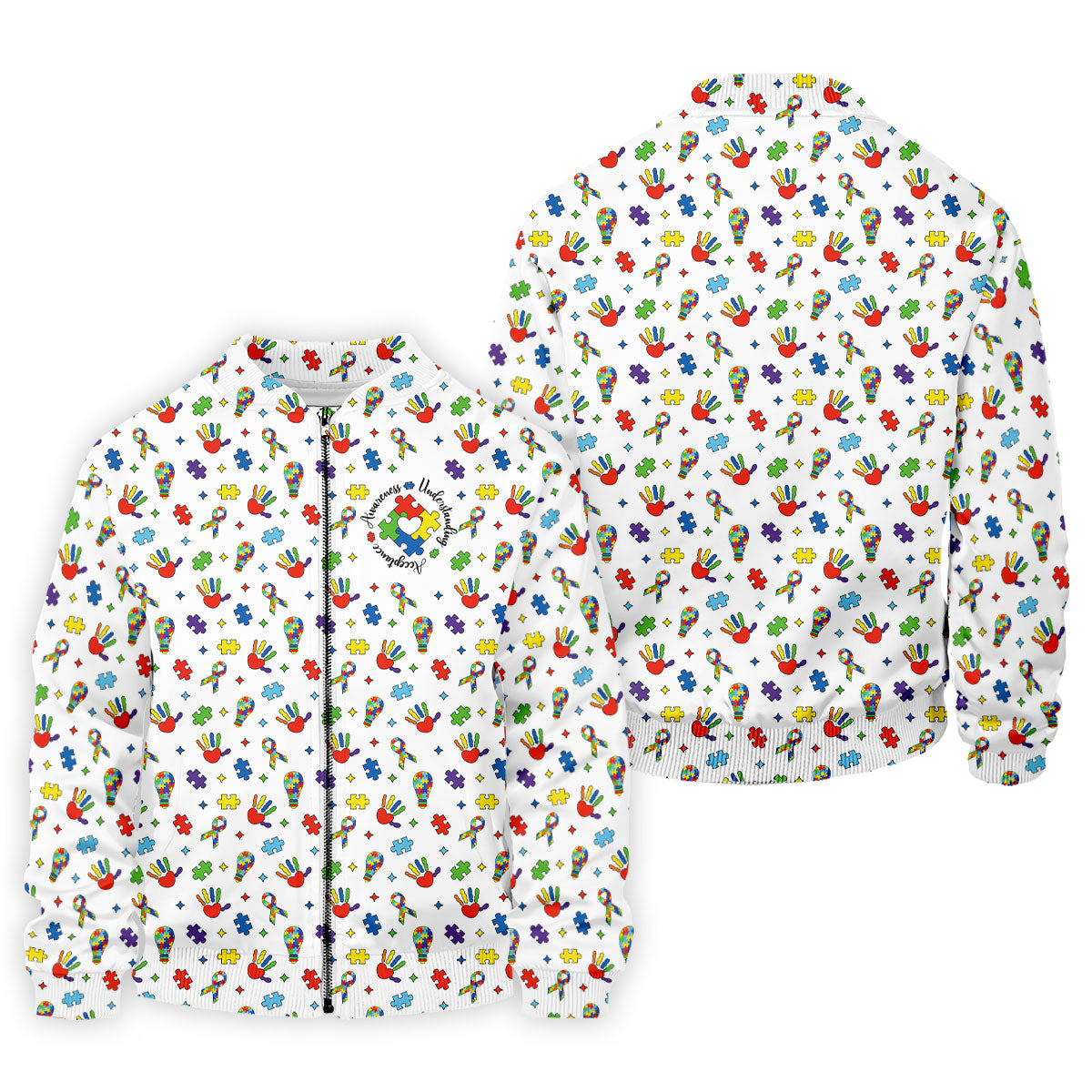 Awareness Understanding Acceptance Autism White Golf Shirt, Autism Awareness Colors Golf Shirts For Men