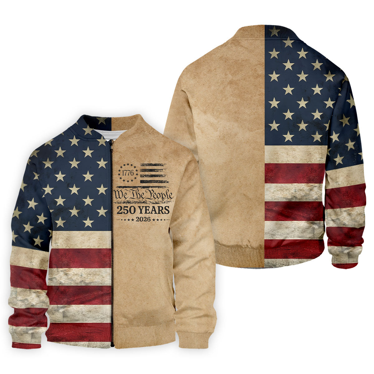 We The People 250 Years US Flag Pattern Patriotic Golf Shirt, 4th Of July Golf Shirts For Men