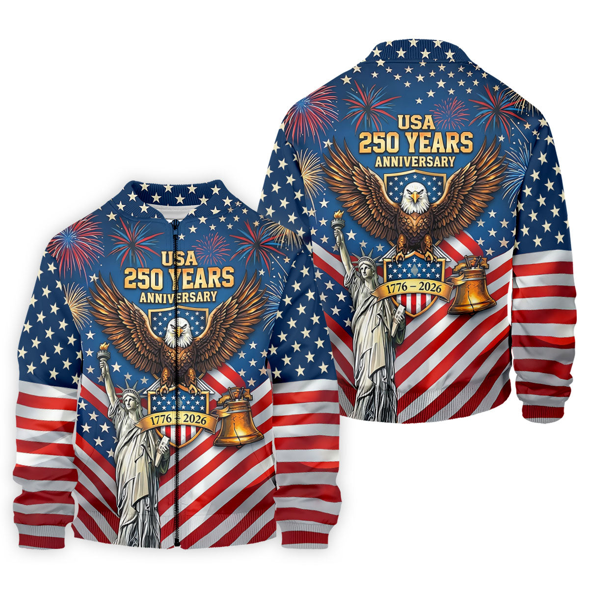 USA 250 Years Stars And Stripes Bald Eagle Golf Shirt, Patriotic 4th Of July Golf Shirts For Men