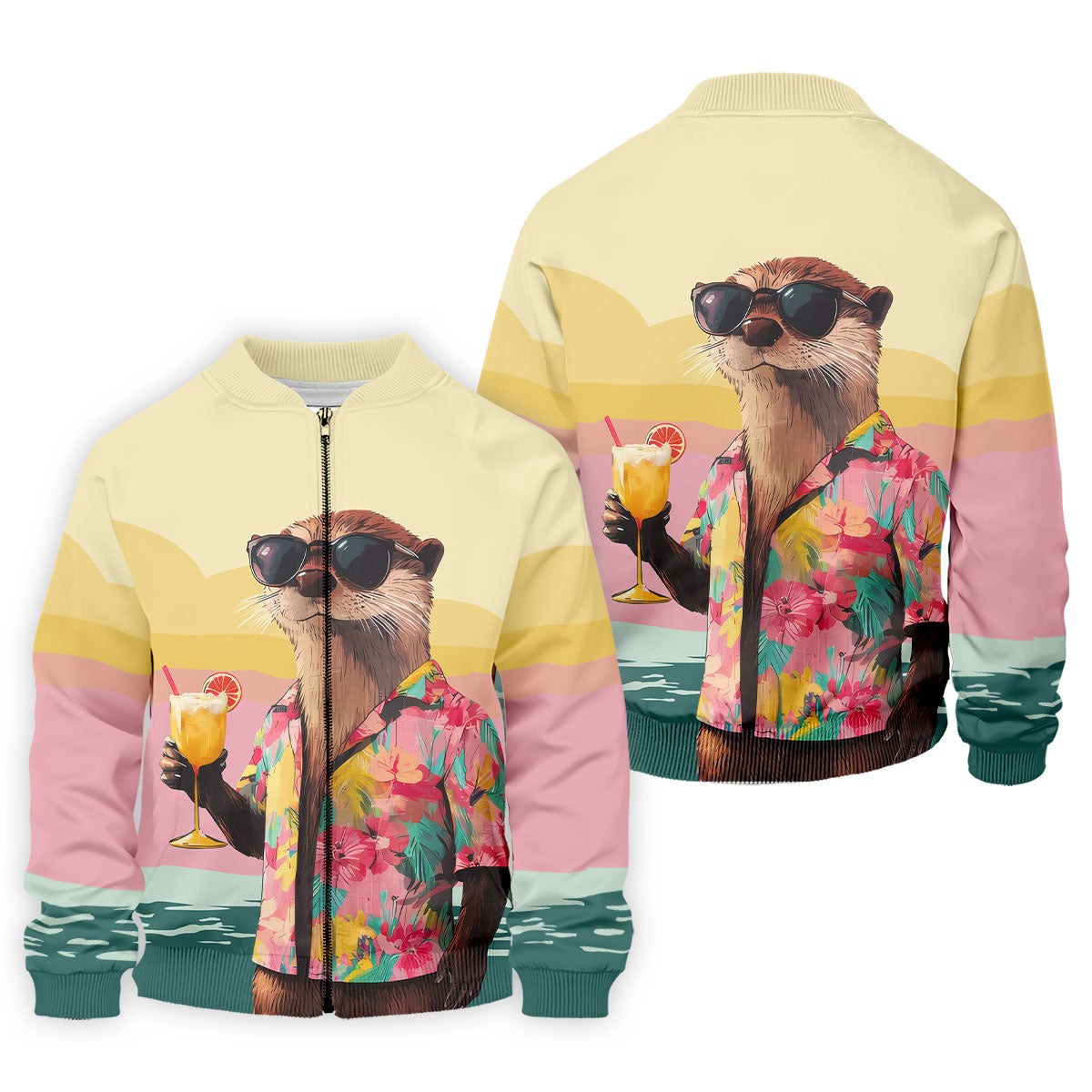 Funny Otter Tropical Theme Hawaiian Golf Shirt, Polo Shirts For Men, Golfing Apparel