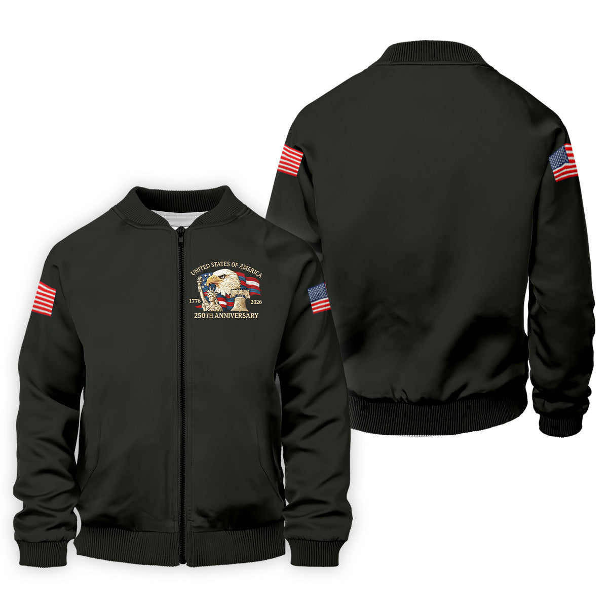 Bald Eagle American Flag 250 Years Black Golf Shirt, Patriotic 4th Of July Golf Shirts For Men