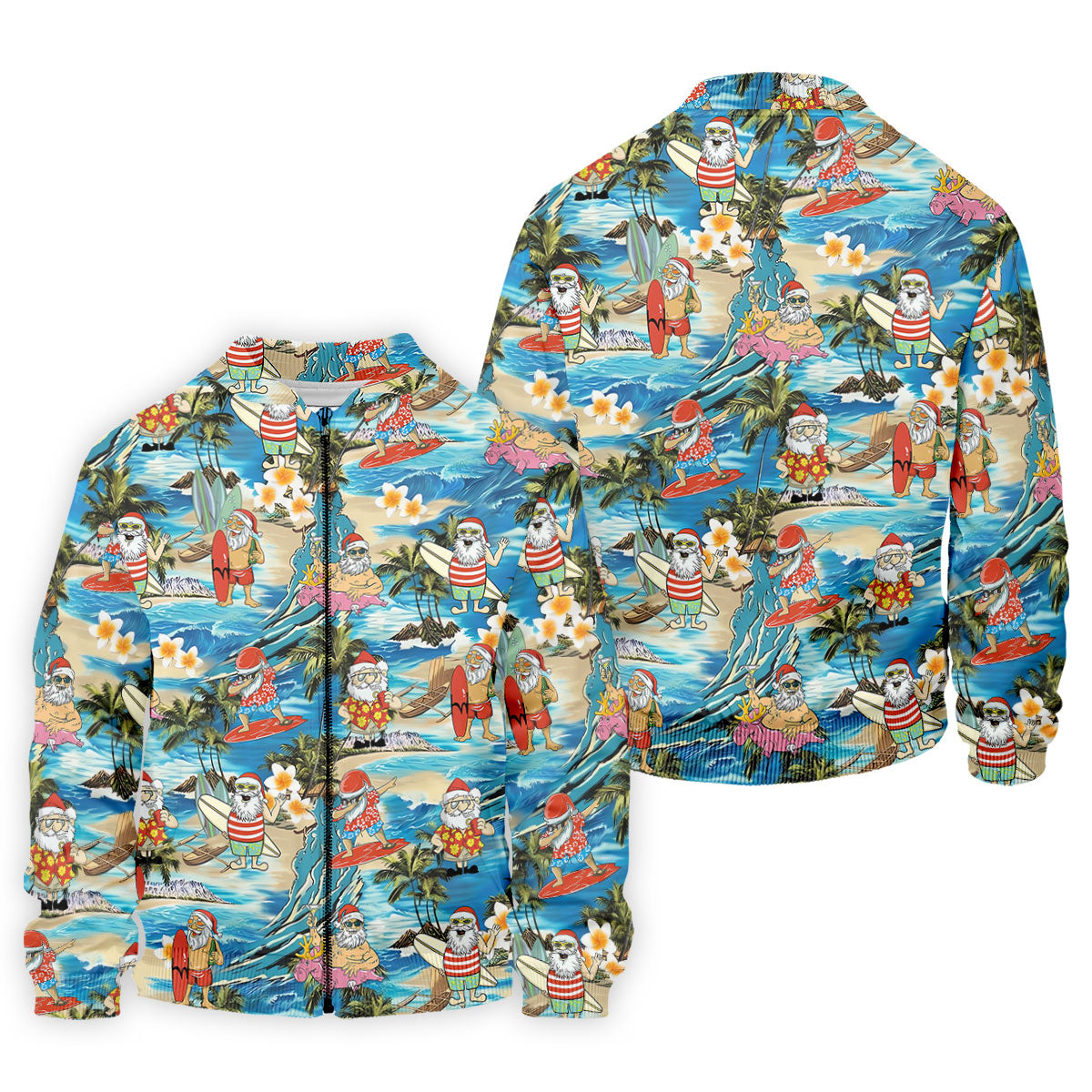 Men's Tropical Santa Surf Vacation Men's Golf Shirt, Christmas Golf Shirt, Golf Apparel For Men