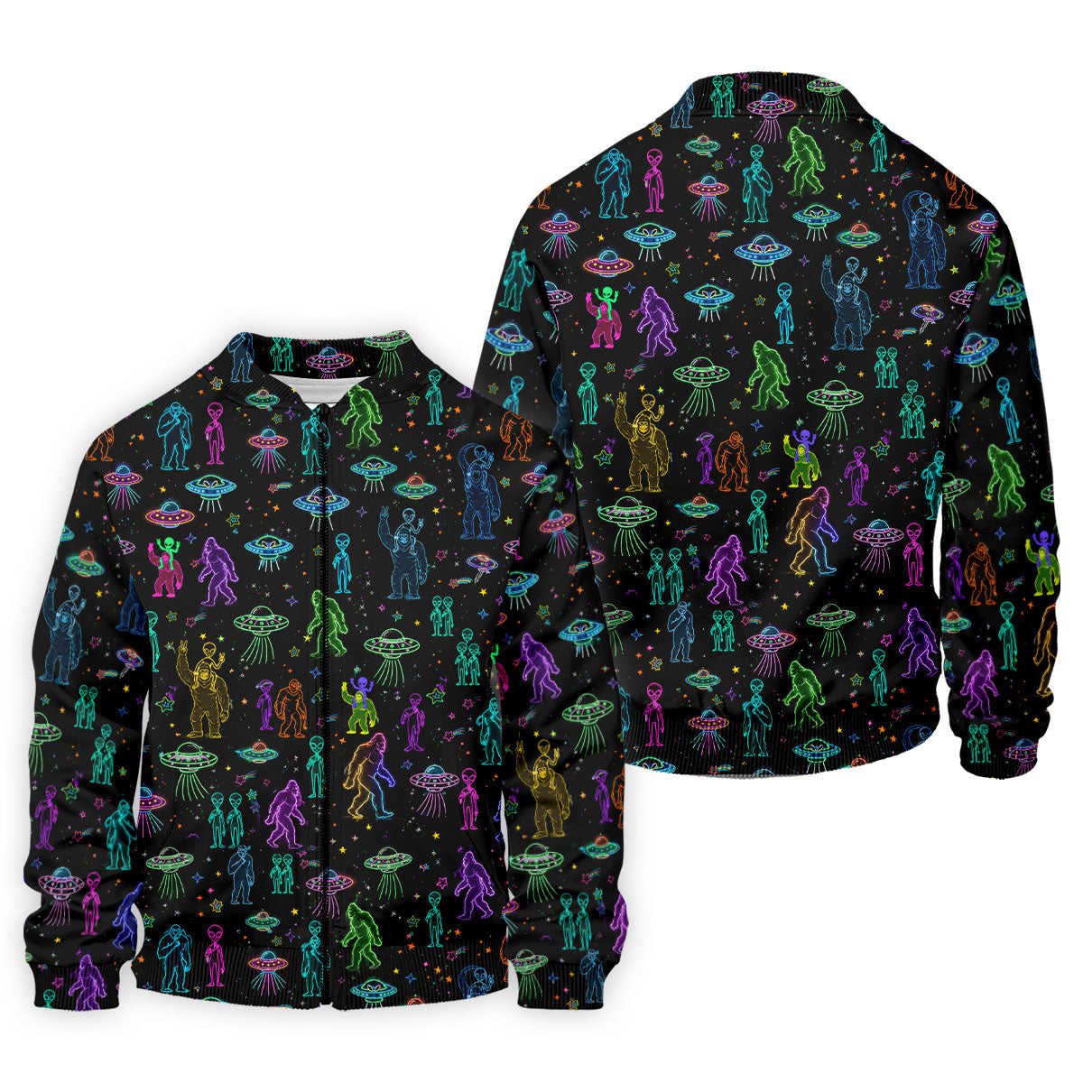 Neon Bigfoot Alien UFO Pattern Golf Polo Shirt, Men's Golf Shirt, Printed Golf Shirts
