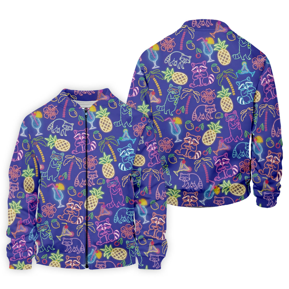 Neon Tropical Raccoon Cocktail Pattern Hawaiian Golf Shirt, Men's Golf Shirt, Polo Shirts For Men