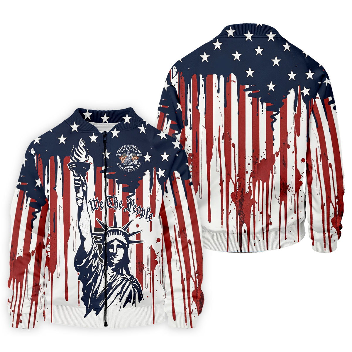 We The People 250 Years Statue Of Liberty And Flag Pattern Patriotic Golf Shirt, Golf Shirts For Men