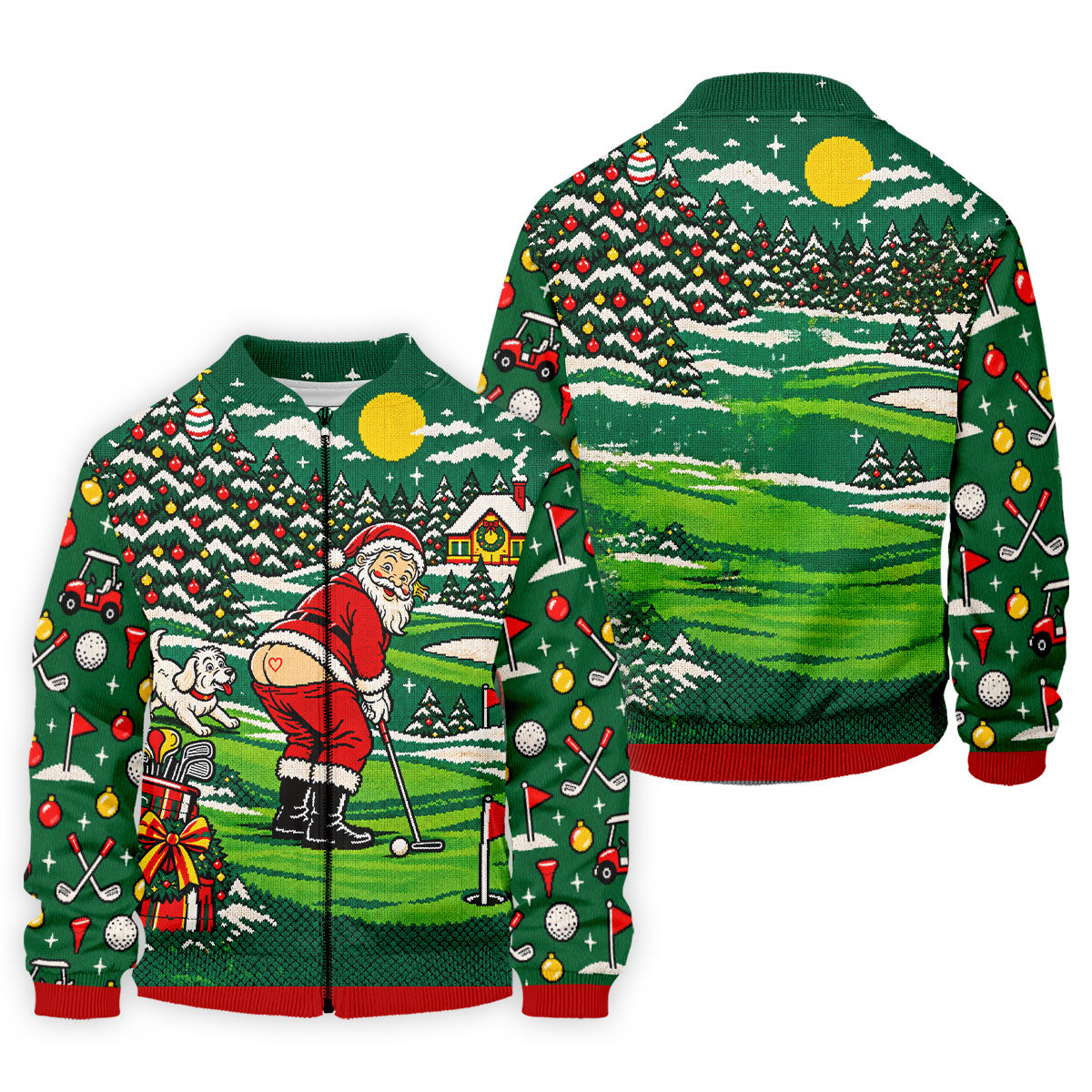 Funny Santa Mooning Dog Christmas Golf Shirt, Mens Golf Polo, Golf Shirts For Men