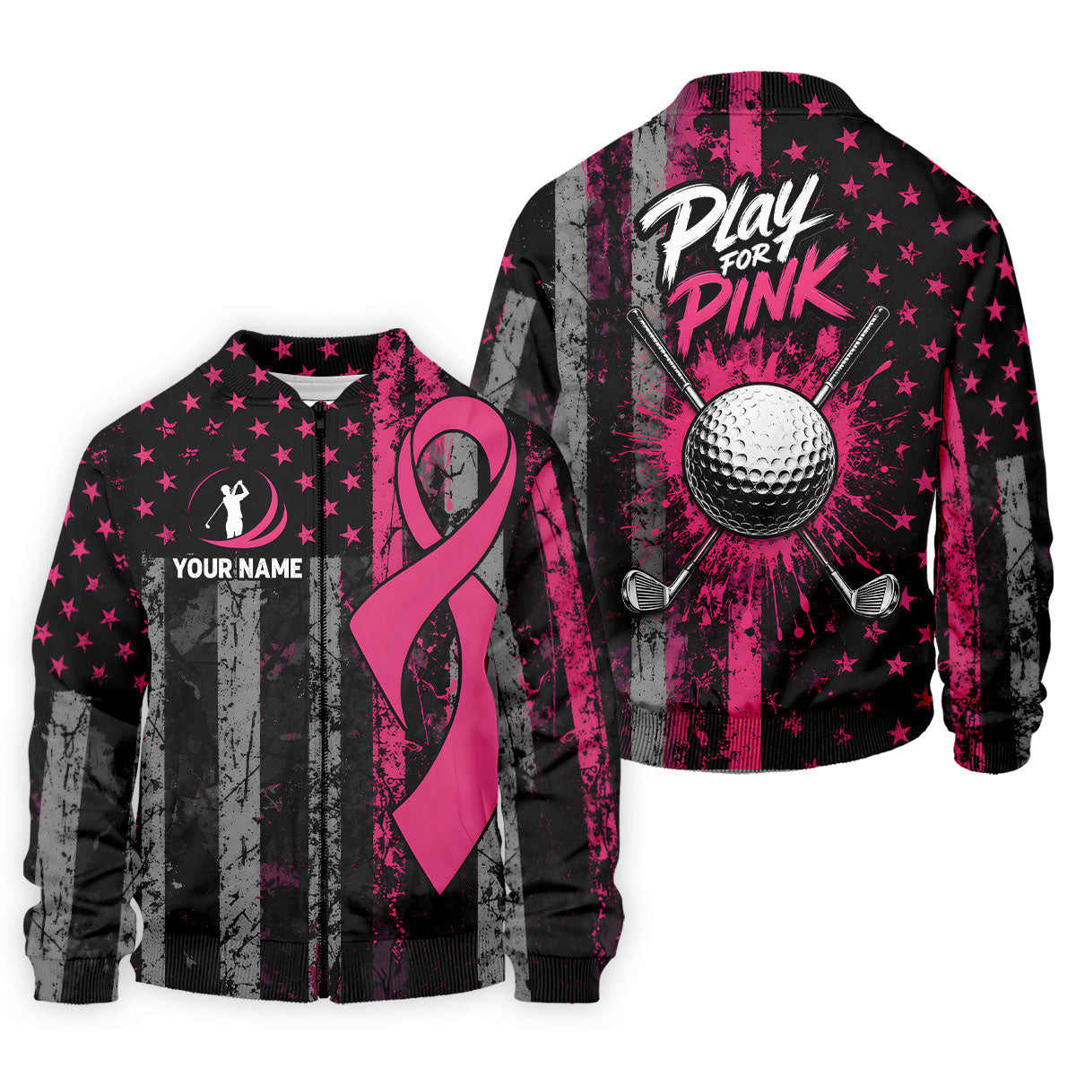 Custom Play For Pink Breast Cancer Golf Polo Shirt, Men's Golf Shirt, Printed Golf Shirts