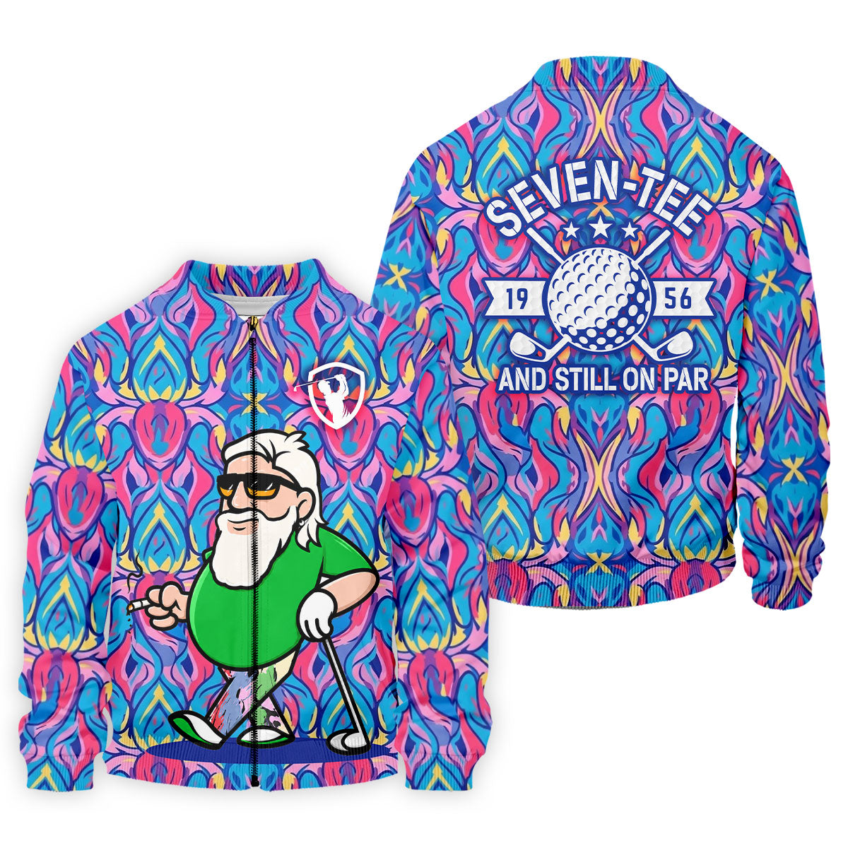 Colorful Psychedelic Santa Golfer Print Men's Golf Shirt, Mens Golf Apparel, Hawaiian Golf Shirt