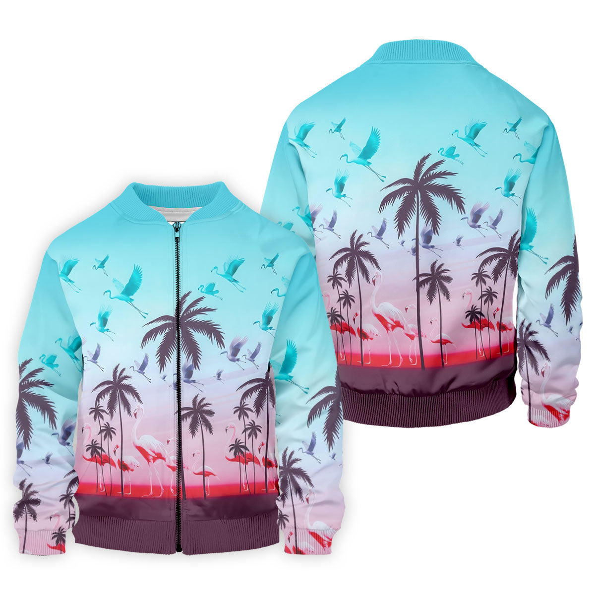 Tropical Flamingo Sunset Hawaiian Golf Shirt, Printed Golf Shirts, Golf Polo Shirts For Men