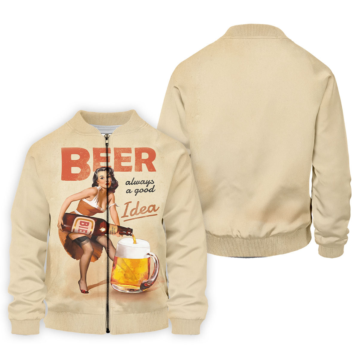 Vintage Beer Pin-Up Girl Design Hawaiian Golf Shirt, Golf Shirts For Men, Polo Shirts For Men