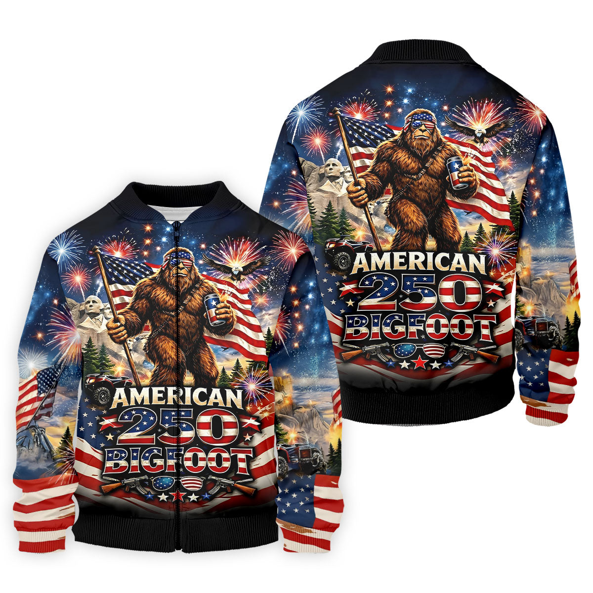 American 250 US Flag Pattern Bigfoot Golf Shirt, Patriotic 4th Of July Golf Shirts For Men