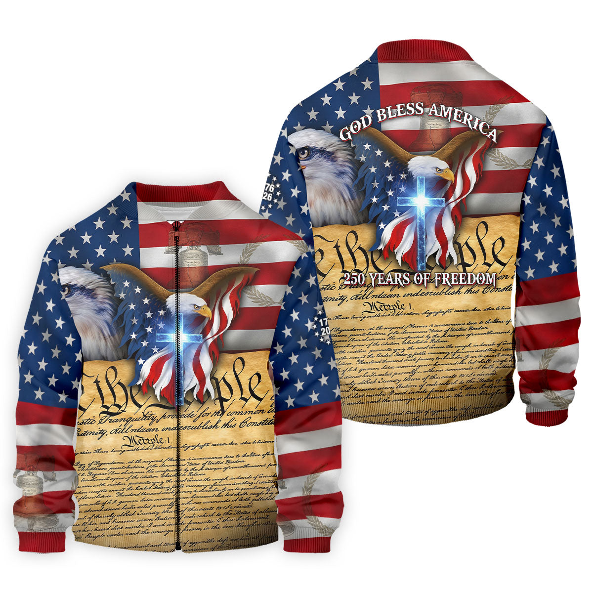 God Bless America 250 Years Of Freedom Faith Cross Patriotic Golf Shirt, 4th Of July Golf Shirts For Men