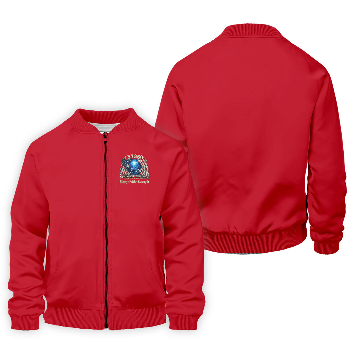One Nation Under God Faith Cross USA 250 Logo Red Golf Shirt, 4th Of July Golf Shirts For Men