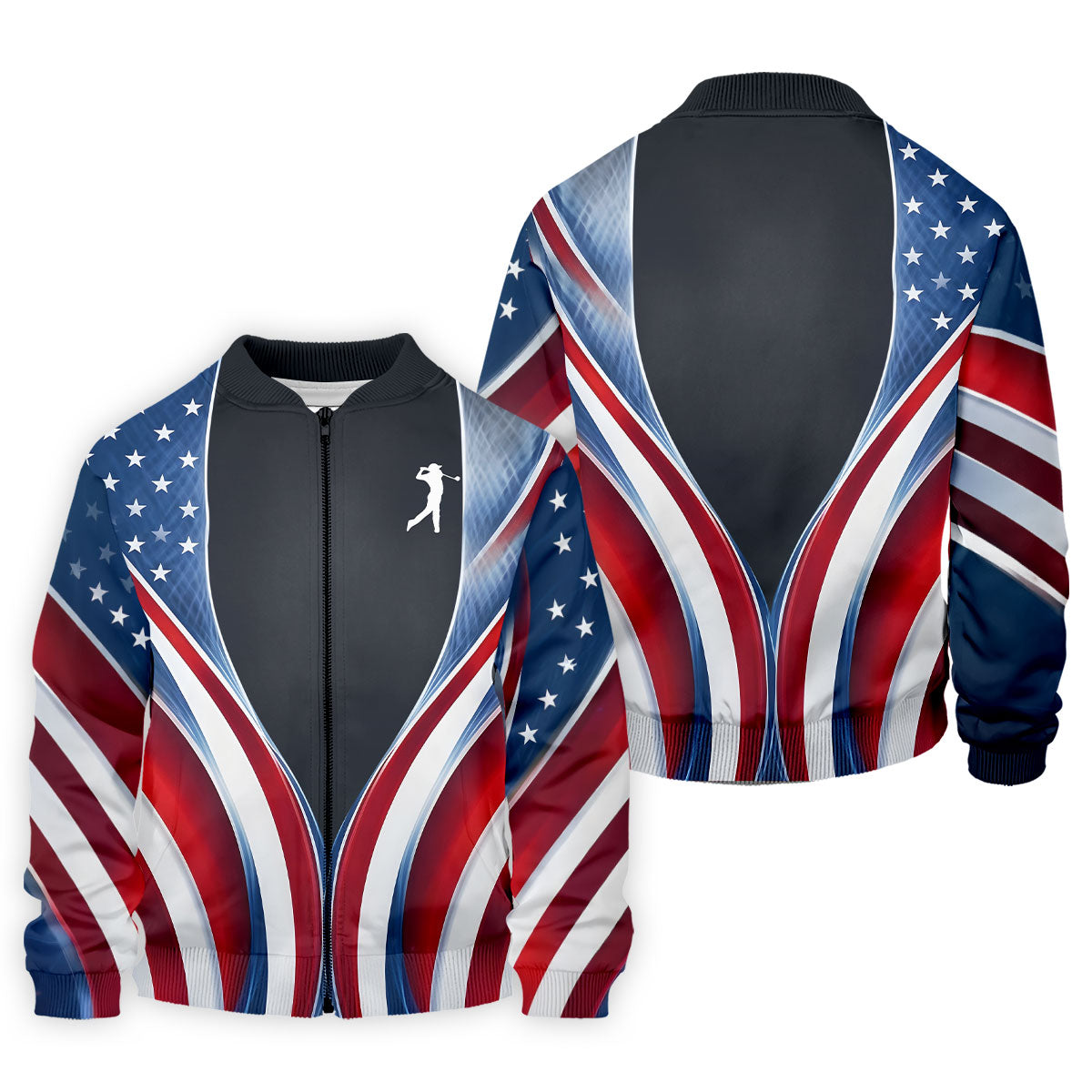 Red White Blue Wavy Stripes Patriotic Golf Shirt, 250 Years 4th Of July Golf Shirts For Men