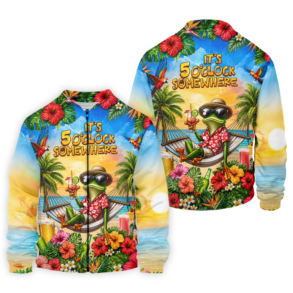 Frog Hammock 5 Oclock Somewhere Tropical Golf Shirt, Golf Shirts For Men, Mens Golf Apparel