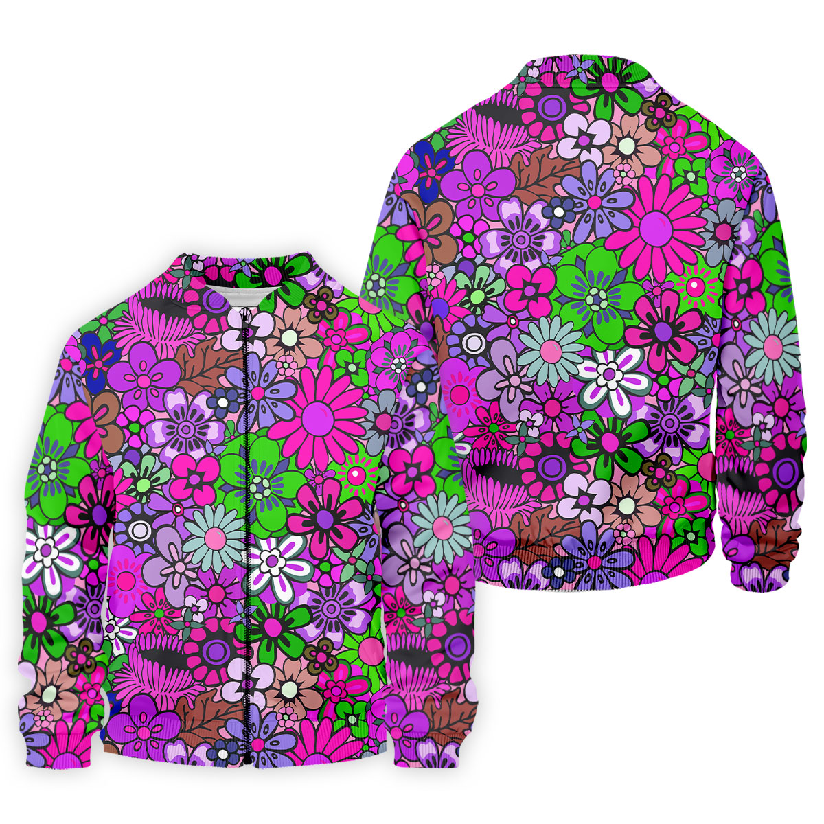Pink Purple Retro Flower Power Golf Shirt, Mens Polo Shirts, Hawaiian Golf Shirt, Printed Golf Shirts