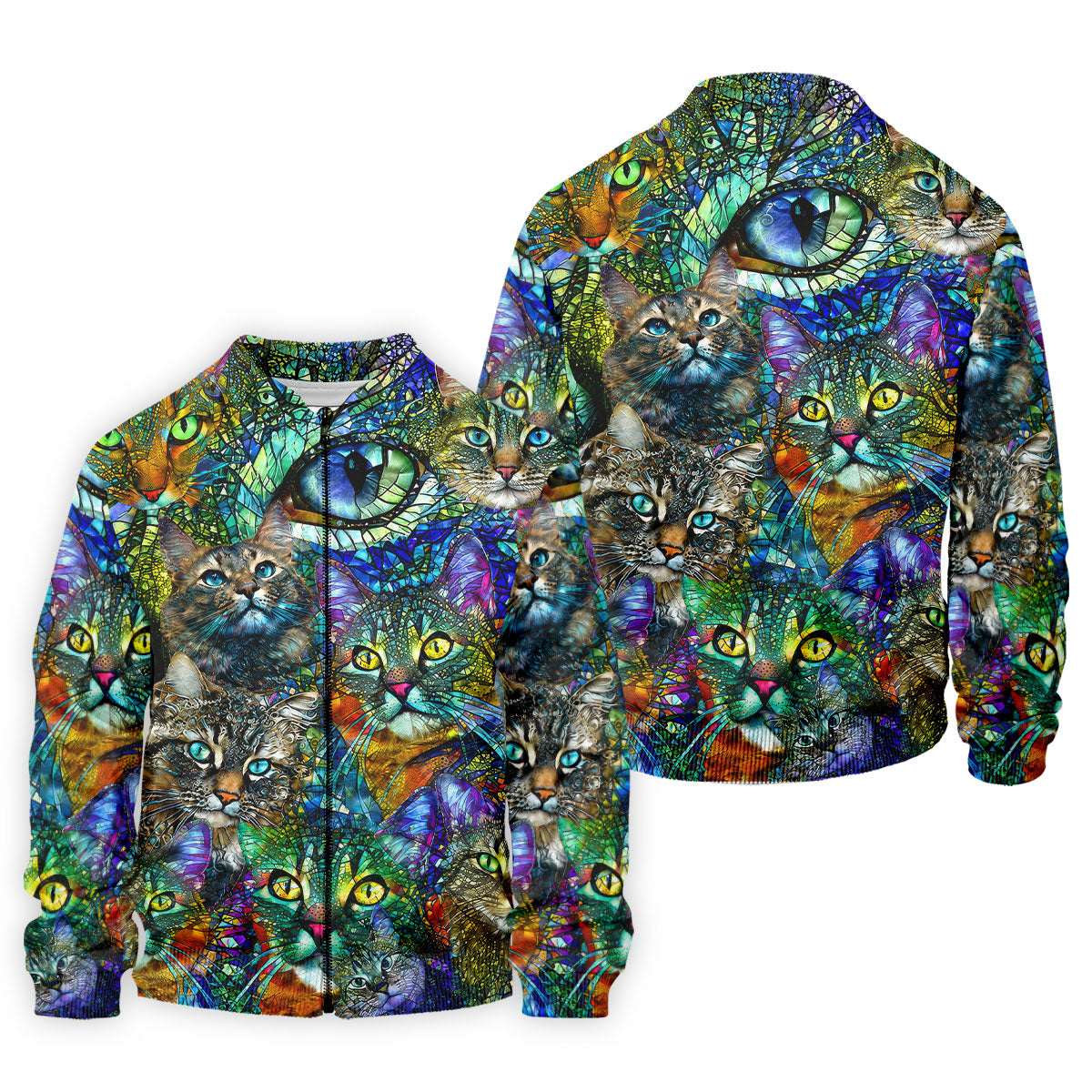 Colorful Stained Glass Cat Art Golf Polo Shirt, Men's Golf Shirt, Golf Polo Shirts For Men