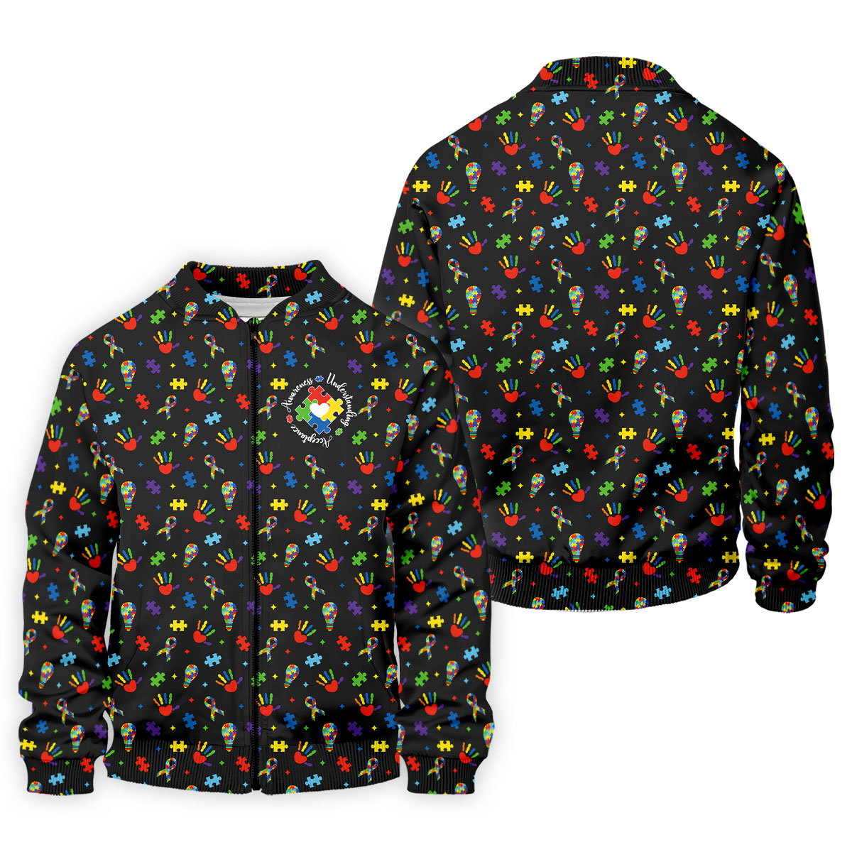 Awareness Understanding Acceptance Autism Ribbon Black Golf Shirt, Autism Awareness Colors Golf Shirts For Men