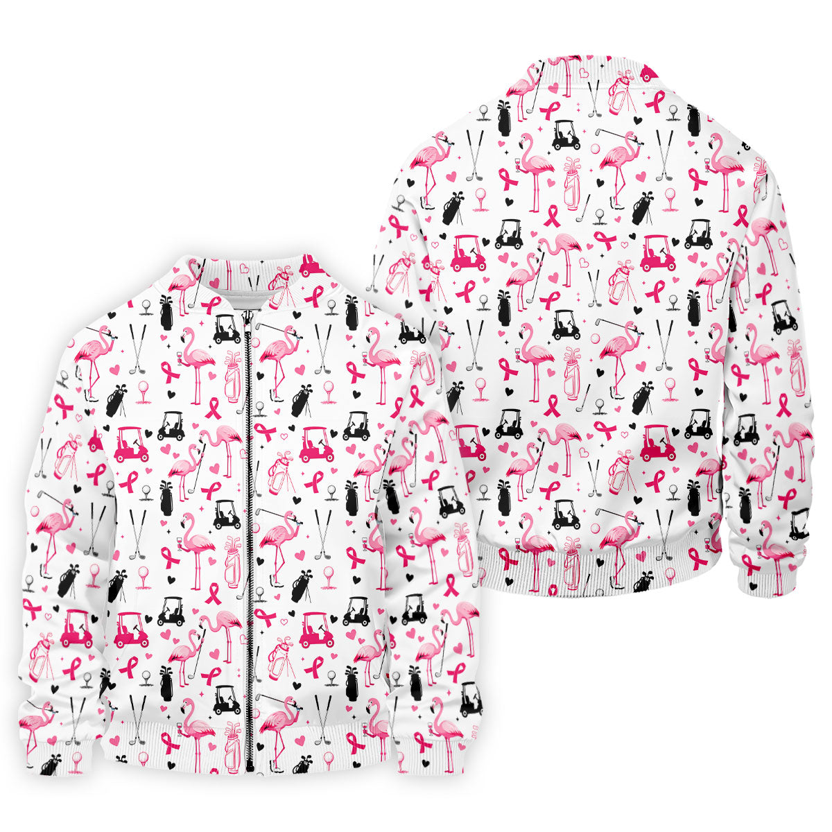 Pink Flamingo Golf Pattern Breast Cancer Polo Shirt, Hawaiian Shirts For Men, Mens Golf Polo