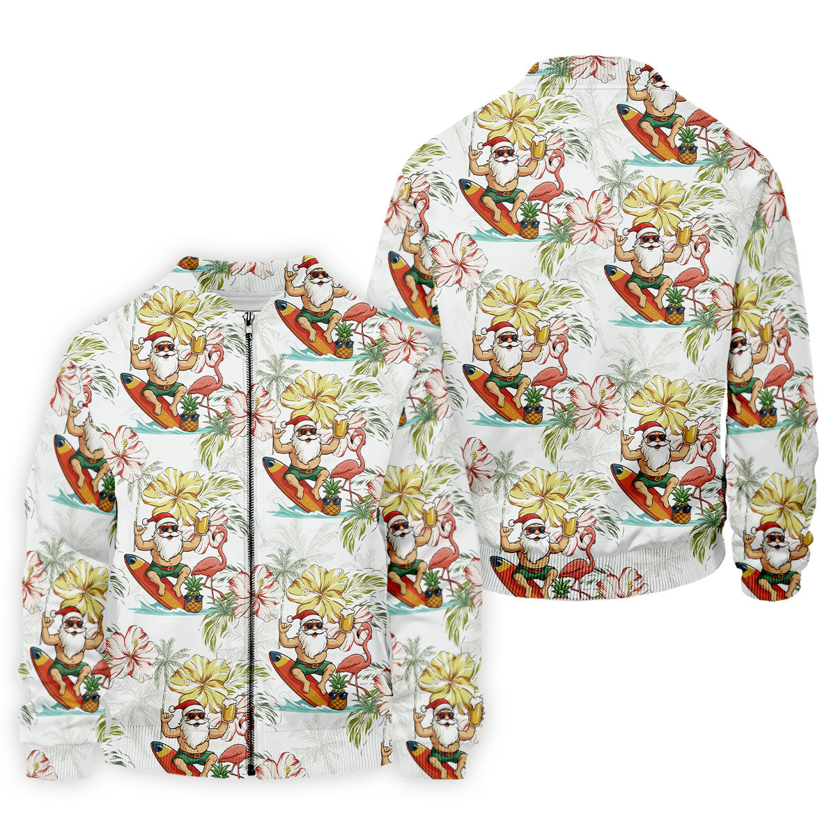 Surfing Santa Hawaiian Golf Shirt, Fun Men's Golf Polos, Christmas Golf Shirt, Golf Gift For Men